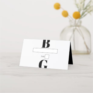 Modern minimalistisk svart och vit monogram Bröllo Placeringskort