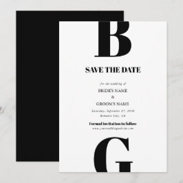 Modern minimalistisk svart och vit monogram Bröllo Spara Datumet