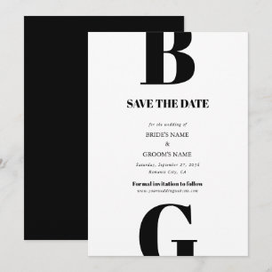Modern minimalistisk svart och vit monogram Bröllo Spara Datumet