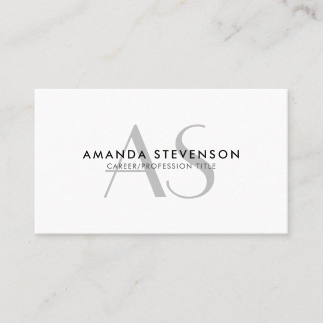 Modern minimalistisk svart och vit monogrammad visitkort (Framsida)