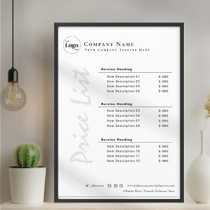 Modern Minimalistisk Svart och Vit Prislista