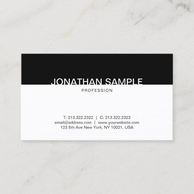 Modern minimalistisk svart och vit ren elegant visitkort (Framsida)