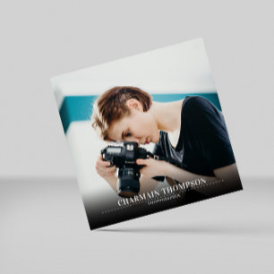 Modern minimalistisk svart och vit text Foto Fyrkantigt Visitkort