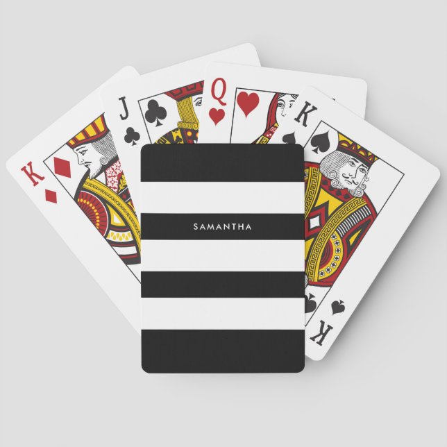 Modern minimalistisk svart- och vitstrimlad patron casinokort (Baksidan)