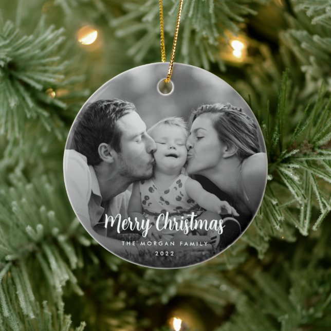 Modern minimalistisk svart- och vitt julfoto julgransprydnad keramik (Träd)