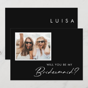 Modern minimalistisk svart   Photo Bridesmaid Inbjudningar