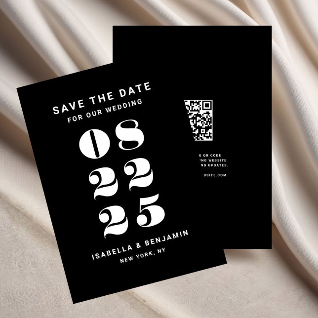 Modern minimalistisk svart QR-kod Bröllop Spara Datumet (Modern Minimalist Black QR Code Wedding Save The Date)