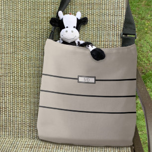 Modern minimalistisk svart Rand monogrammed Taupe Tygkasse