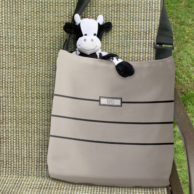 Modern minimalistisk svart Rand monogrammed Taupe  Tygkasse (Skapare uppladdad)