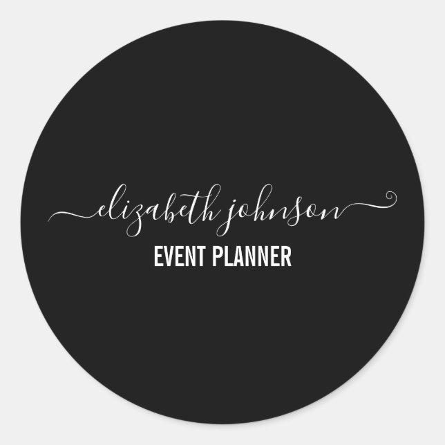 Modern minimalistisk svart runt klistermärke (Framsida)