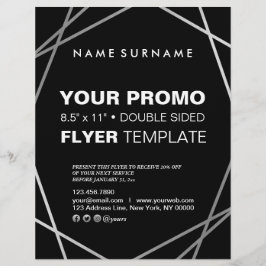 Modern, minimalistisk, svart, Silver-geometrisk, 8 Reklamblad