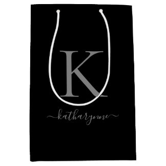 Modern minimalistisk svart Silver Monogram Namn