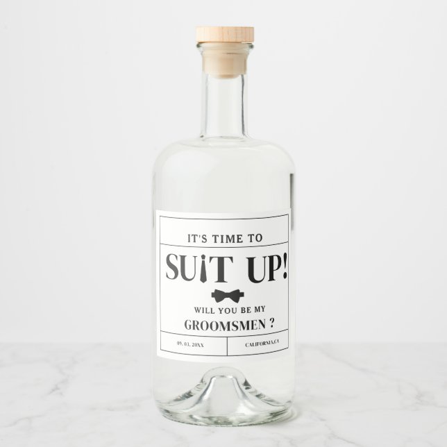 Modern minimalistisk svart, skrikande Groomsman Fr Spritflaskor Etikett (Framsida)