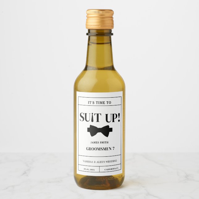 Modern minimalistisk svart, skrikande Groomsman Fr Vinetikett (Framsida)