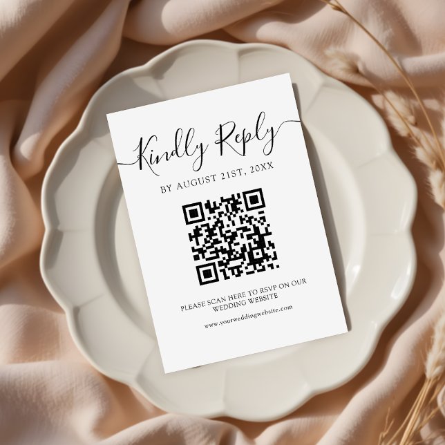  Modern Minimalistisk Svart Skript QR-kod Bröllop OSA Kort (Skapare uppladdad)