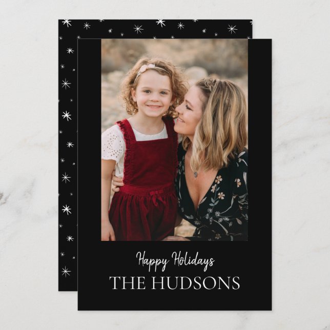 Modern minimalistisk svart skriptkalligrafi, Helgd Julkort (Fram/baksida)