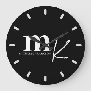 Modern minimalistisk svart svart, vit monogram sva stor klocka