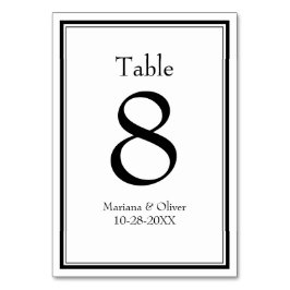 Modern minimalistisk svart vit bordsnummer