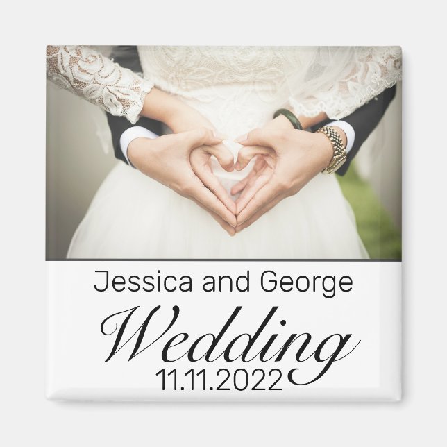 Modern minimalistisk svart, vit, Bröllop-foto Magnet (Framsidan)