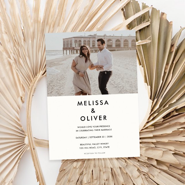 Modern minimalistisk svart vit Bröllop Inbjudningar (Skapare uppladdad)