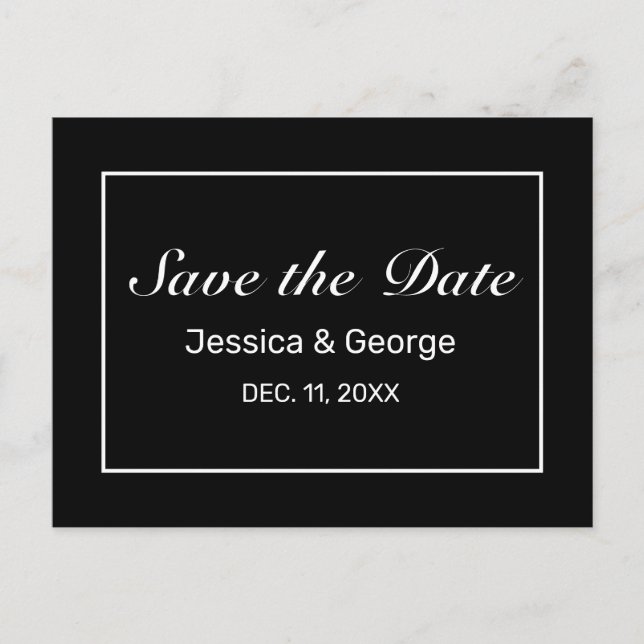 Modern minimalistisk svart vit Bröllop Meddelande Vykort (Framsida)