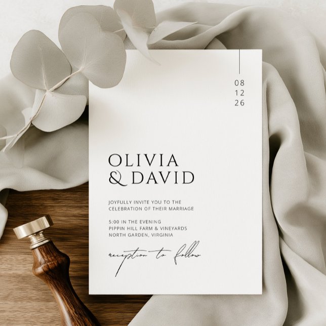 Modern minimalistisk svart-vit bröllopsfest inbjudningar (Elegant Monochrome Chic Minimalist Wedding Invitation)
