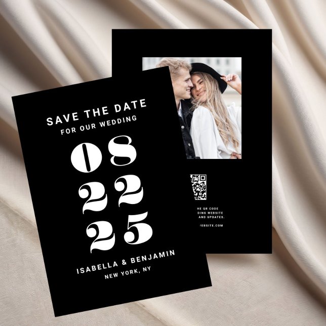 Modern minimalistisk svart-vit bröllopsfest spara datumet (Modern Minimalist Black And White Wedding Save The Date)