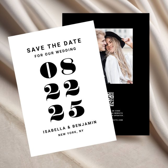 Modern minimalistisk svart-vit bröllopsfest spara datumet (Modern Minimalist Black And White Wedding Save The Date)