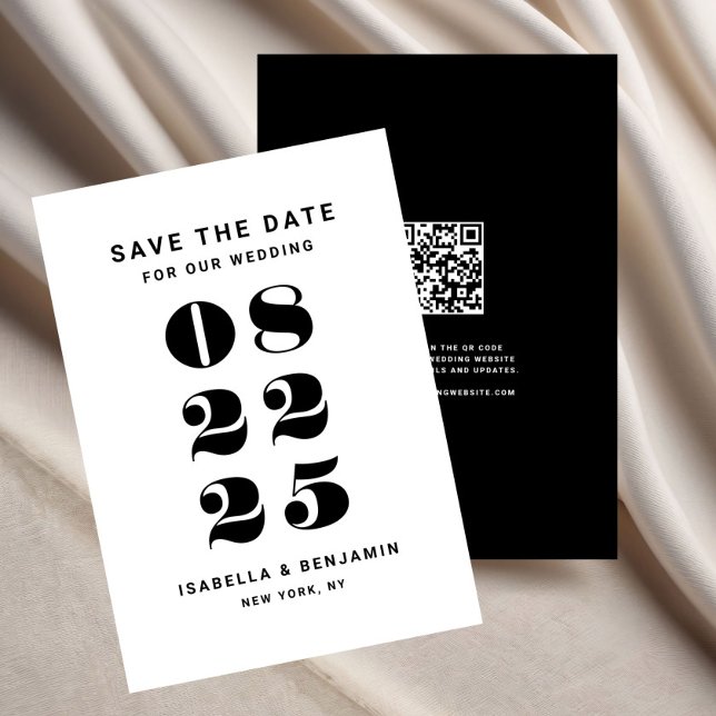 Modern minimalistisk svart-vit bröllopsfest spara datumet (Modern Minimalist Black And White Wedding Save The Date)