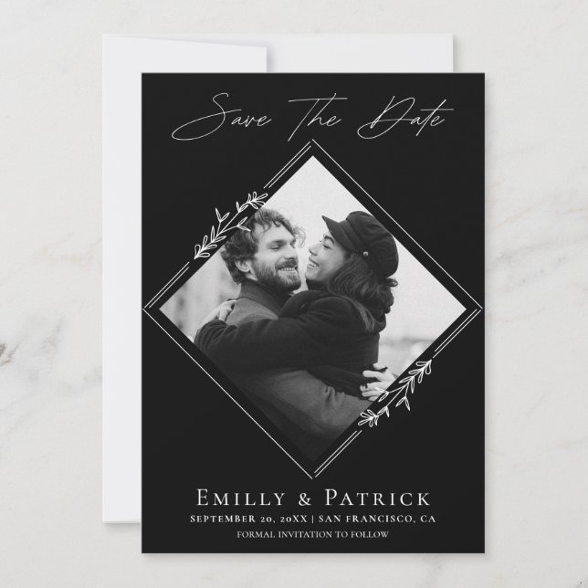 Modern minimalistisk svart & vit foto spara datumet (Framsida)