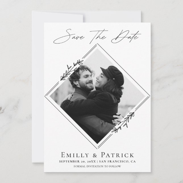 Modern minimalistisk svart & vit foto spara datumet (Framsida)