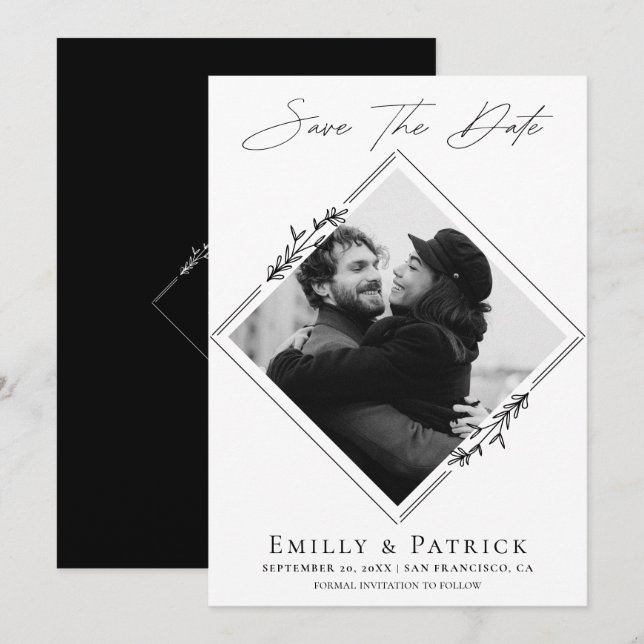 Modern minimalistisk svart & vit foto spara datumet (Fram/baksida)