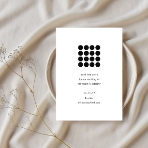 Modern minimalistisk svart, vit geometrisk Bröllop Spara Datumet