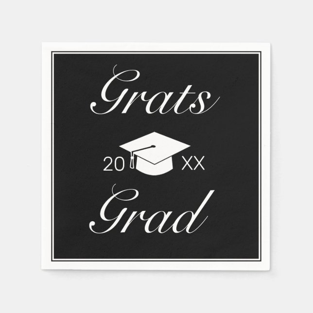 Modern minimalistisk svart vit grats Studenten Pappersservett (Framsidan)