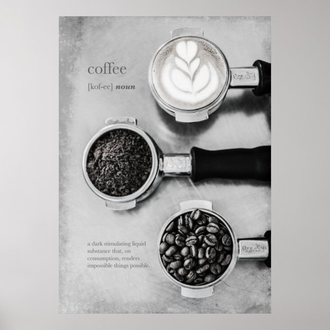 Modern minimalistisk svart, vit kaffekonst poster (Framsidan)