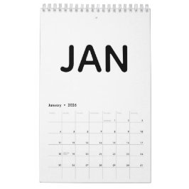 Modern minimalistisk svart-vit kalender 2026