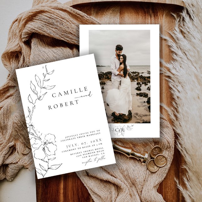 Modern minimalistisk svart/vit-kalligrafi Bröllop Inbjudningar (Skapare uppladdad)