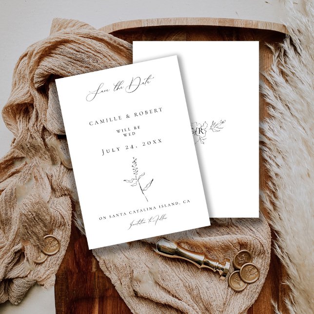 Modern minimalistisk svart/vit-kalligrafi Bröllop Spara Datumet (Skapare uppladdad)