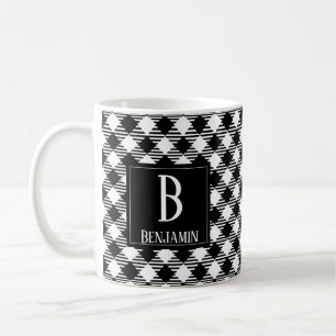 Modern minimalistisk svart, vit, kontrollerad Namn Kaffemugg