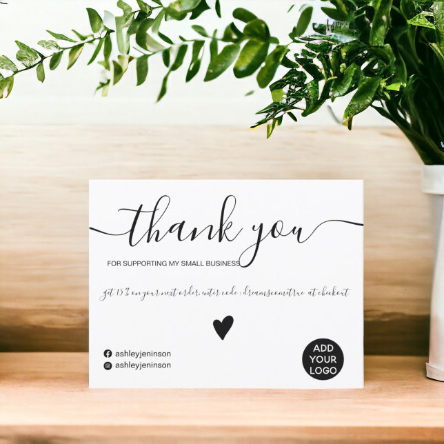 Modern minimalistisk svart-vit ordning tack vykort (Modern minimalist black and white order thank you postcard)