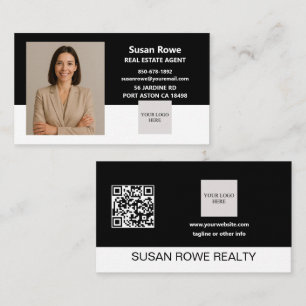 Modern minimalistisk svart-vit QR-kod foto Visitkort