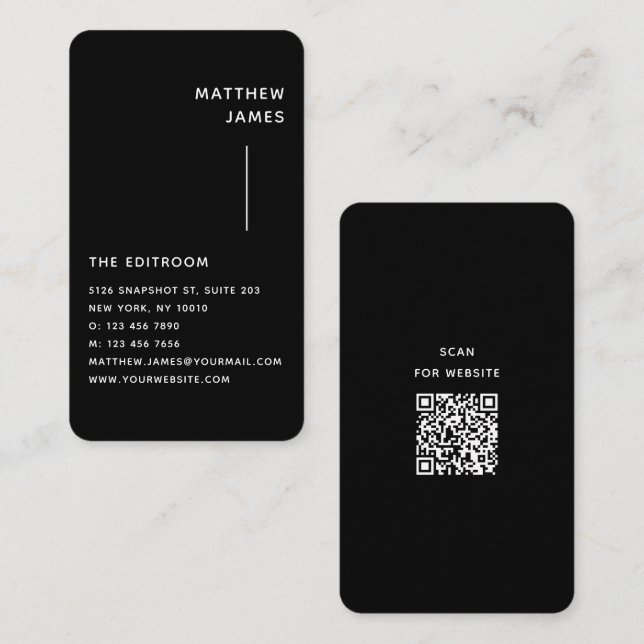 Modern Minimalistisk Svart Vit QR-kod Visitkort (Fram/baksida)