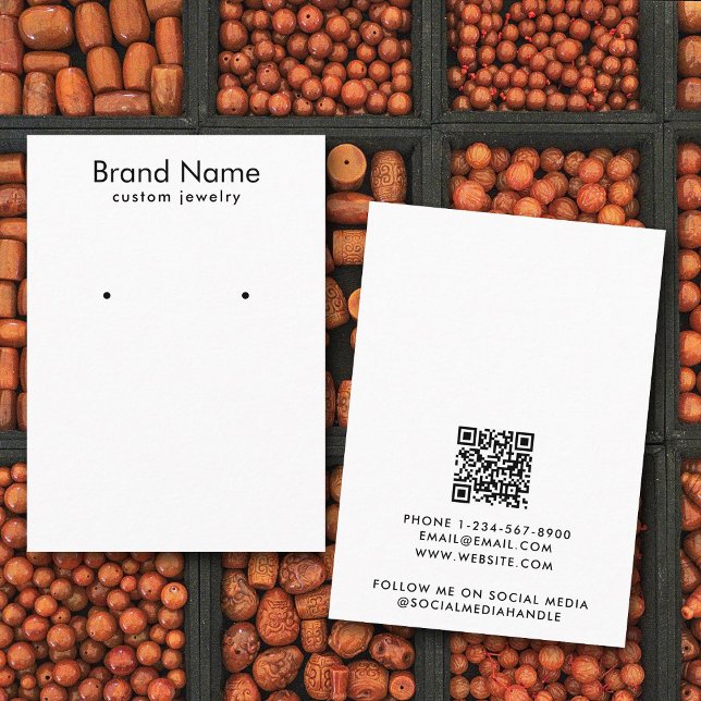 Modern minimalistisk svart-vit smyckeshållarkort visitkort (Modern Minimalist Black White Jewelry Display Card)