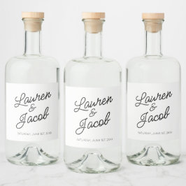 Modern minimalistisk svartvit Bröllop Spritflaskor Etikett