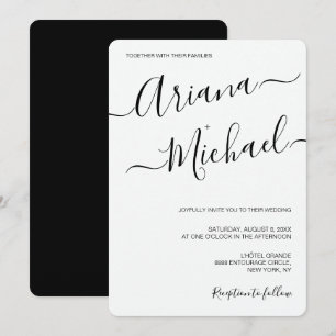 Modern minimalistisk svartvit Bröllop-typografi Inbjudningar