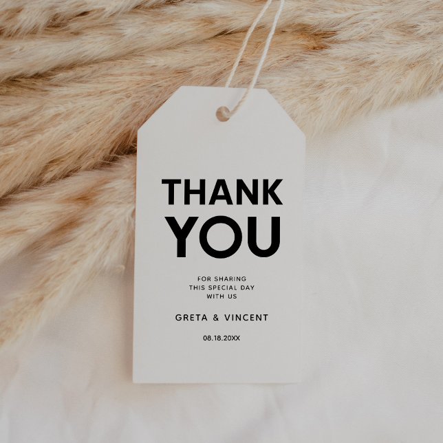 Modern minimalistisk svartvit bröllopsförmån presentetikett (Skapare uppladdad)