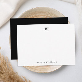 Modern Minimalistisk svartvit Elegant, Monogram Anteckningskort