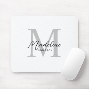 Modern minimalistisk svartvit Grått-monogram Musmatta