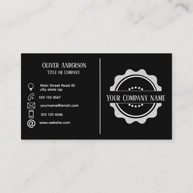 Modern minimalistisk svartvit logotyp c visitkort (Baksida)