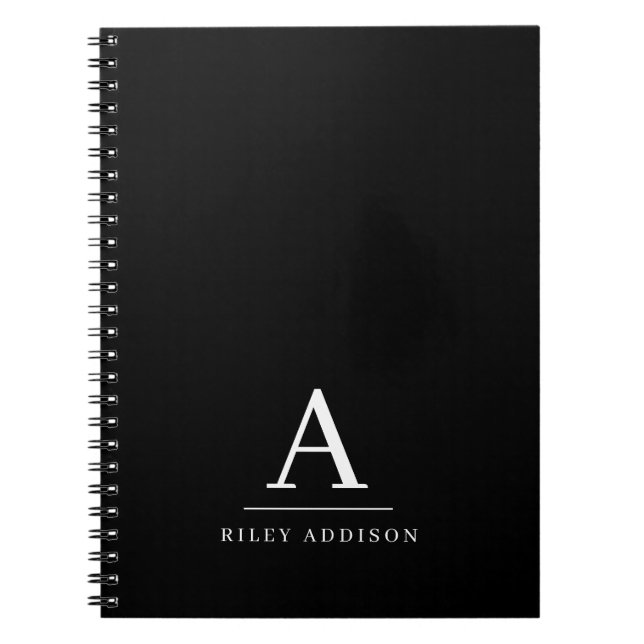Modern minimalistisk svartvit monogram anteckningsbok (Framsidan)